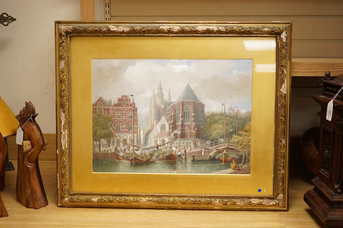 George Henry Andrews (1816-1898), ‘The Oude Kerk, Delft’, signed and dated ‘79, watercolour and mixed media heightened with white, 36 x 50cm